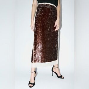 NWT- Zara - SEQUIN CHIFFON midi SKIRT, XS